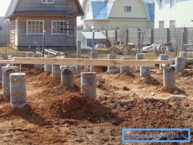 На фото - фундамент из бетонных труб На фото - фундамент из бетонных труб