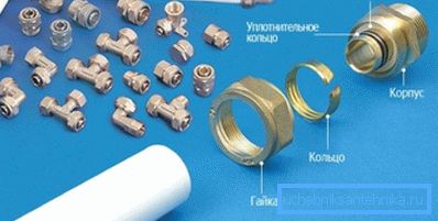 Обжимной фитинг в разобранном виде. Обжимной фитинг в разобранном виде.