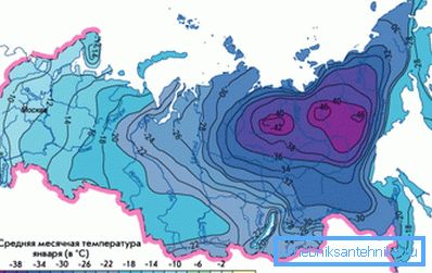 Средняя температура января на карте страны.