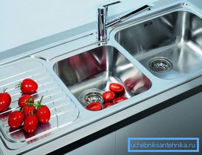 Врезная мойка на кухню из нержавейки с двумя чашами и крылом Врезная мойка на кухню из нержавейки с двумя чашами и крылом