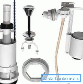 Запчасти для бачка унитаза в полном составе Запчасти для бачка унитаза в полном составе